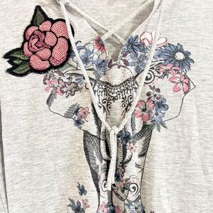 Floral Elephant Graphic Blouse - Gray